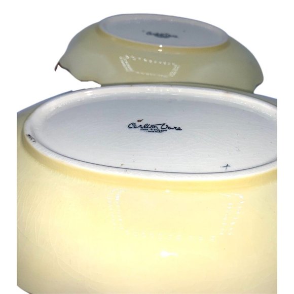 Art Deco Carlton Ware Yellow Gold Rim Stripped Handle Scalloped Oval Platters - Picture 4 of 8